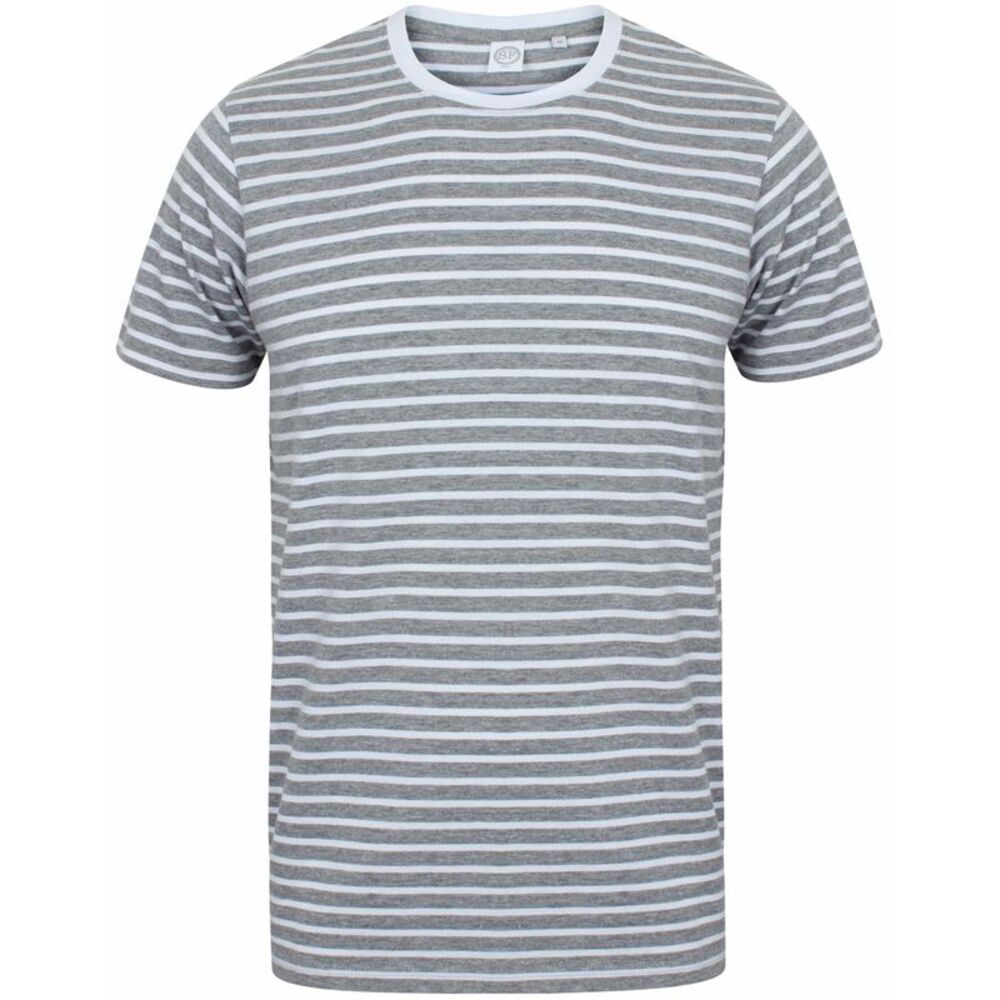 Skinni Fit Unisex Striped Short Sleeve T-Shirt / Heather Gray/White